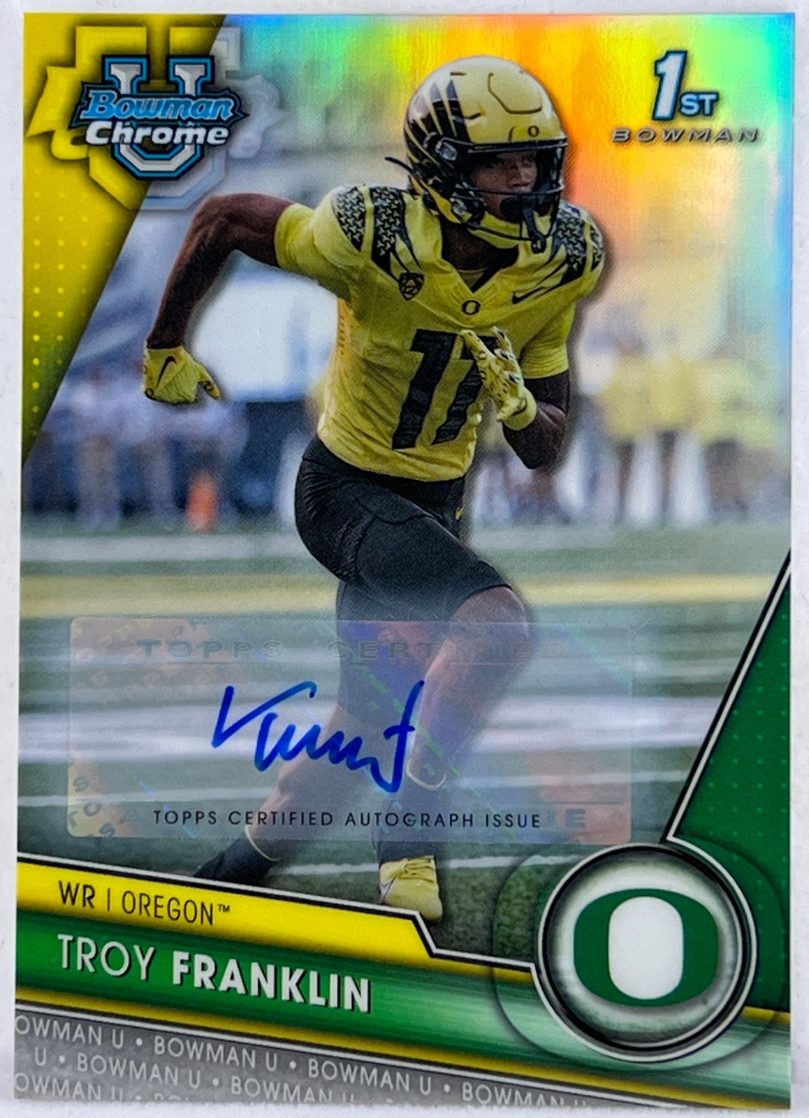 Troy Franklin 2023 Bowman Chrome U Refractor Auto #/499 Oregon-Broncos 1st