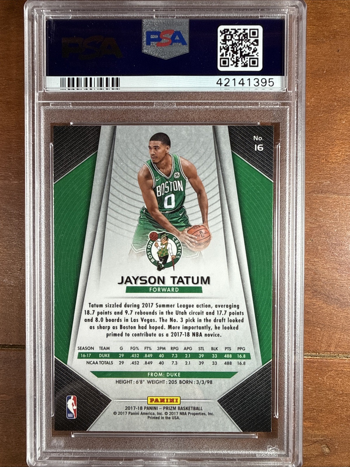 Jayson Tatum PSA 10 RC!  2017-18 Panini Prizm #16 (RC) Celtics view 2