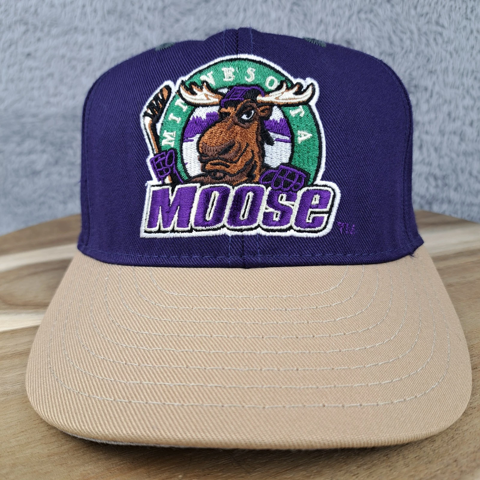 Vintage Minnesota Moose Hat Cap Snap Back Purple IHL Hockey Minor League Rare