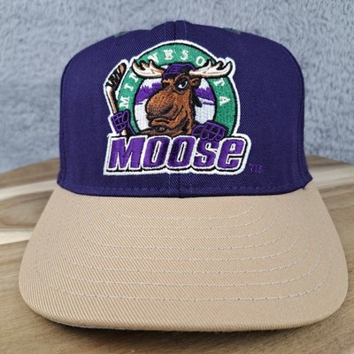 Vintage Minnesota Moose Hat Cap Snap Back Purple IHL Hockey Minor League Rare 