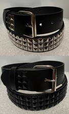 Studded Leather Belt Men Women Unisex 3Rows Metal Pyramid Punk Rock Goth Emo NEW