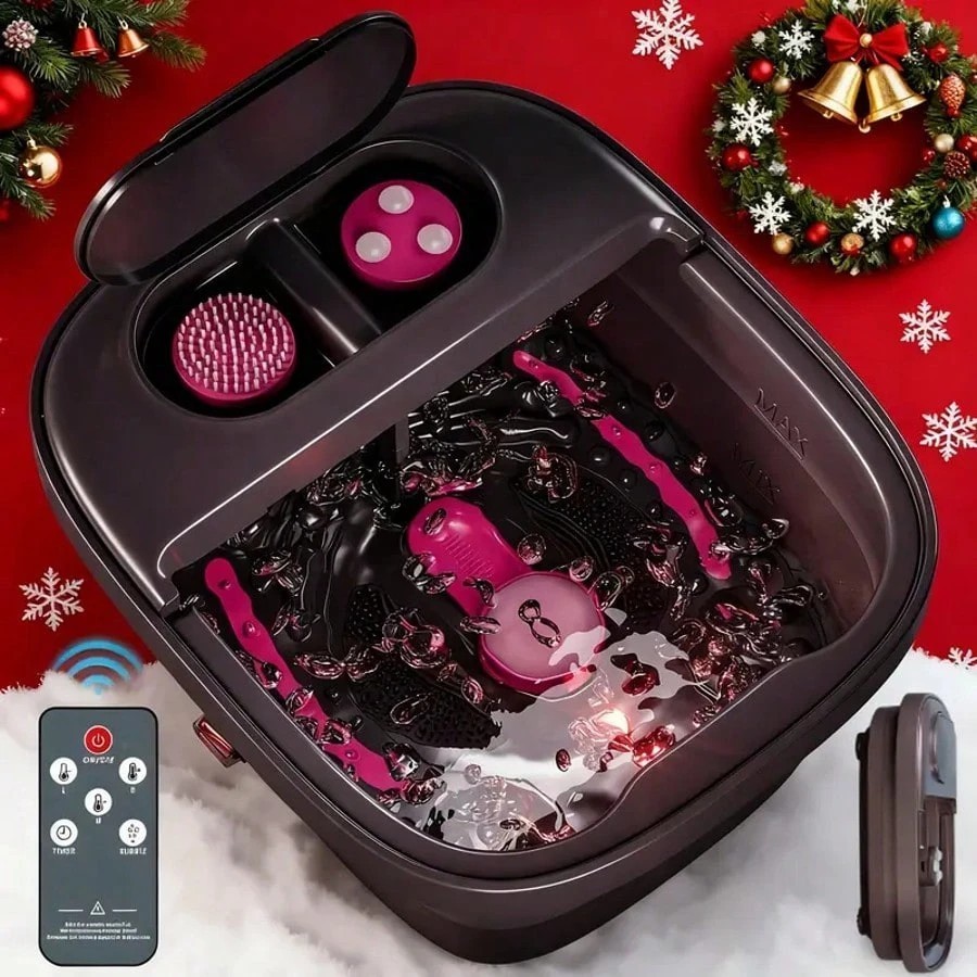 Collapsible Foot Spa Bath Massager Heat Bubble Remote 3 Pedi