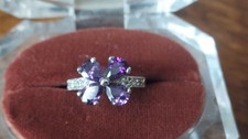 Purple Silver Tone Flower Statement Ring size 8 cz accent