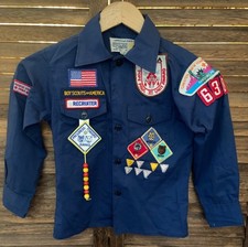 Vintage CUB SCOUT Uniform SHIRT W/ PATCHES  AWARDS BSA Brooklyn, NY Scouting
