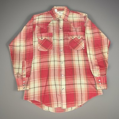 Vintage DC DEE CEE Western Pearl Snap Long Sleeve Red Beige Plaid