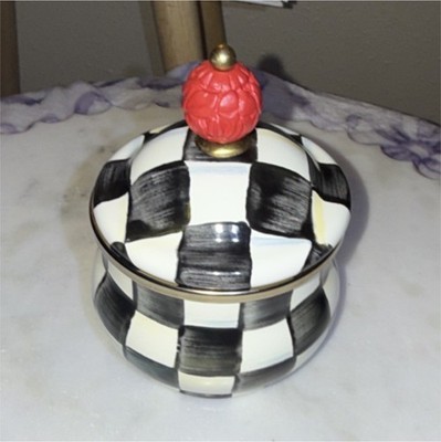 MacKenzie-Childs Black White Checked Ceramic Courtly Sugar Bowl with Lid
