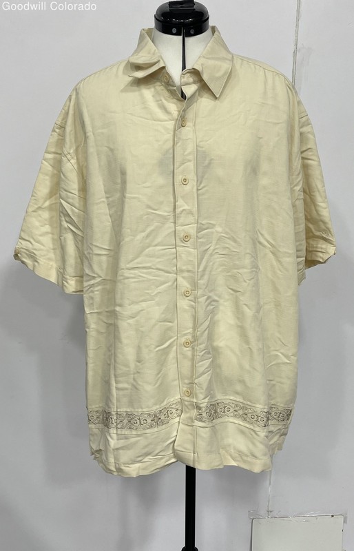 Cubavera Mens Cream Collared Short Sleeve Casual Button-Up Shirt Size XXL