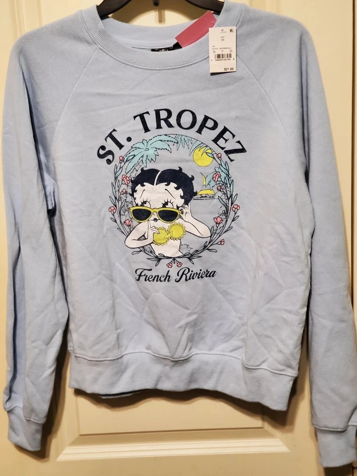 Moletom Betty Boop St. Tropez Riviera Francesa azul gola redonda tamanho XS - Imagem 2 de 4