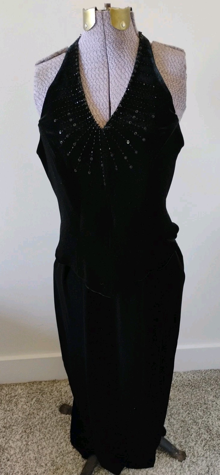 Vtg Cocktail Dress Black Stretch Velvet Corset J.R. NITES by Caliendo L/XL?-image