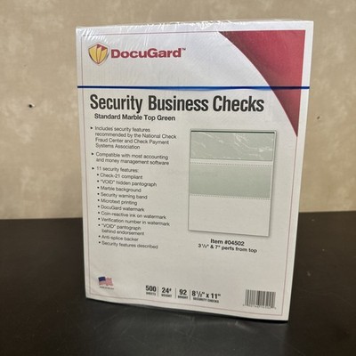 Docugard 04502 - Security Business Checks - Marble Top Green - 500 Sheets/Ream