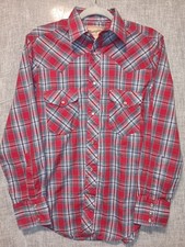 Wrangler Western Shirt Red Blue Plaid Pearl Snap Men s Small