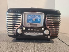 Crosley CR612 Black Corsair Retro AM/FM Radio Dual Alarm Clock CD Player WORKING