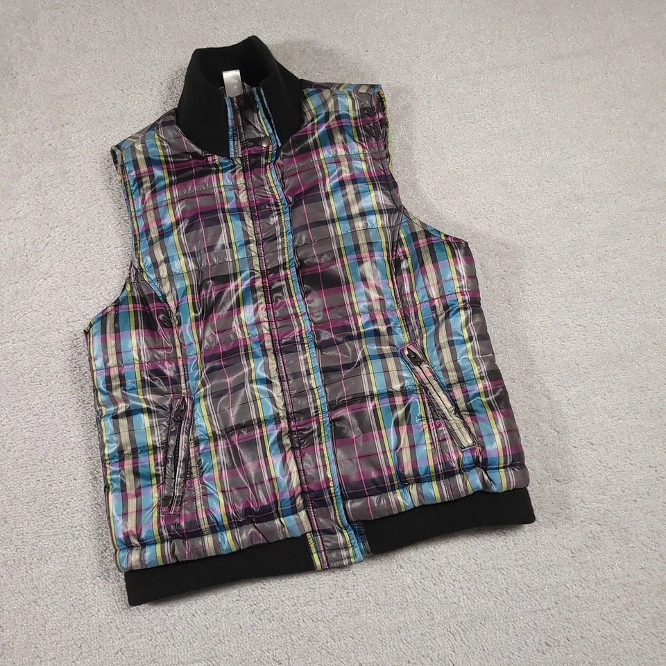Chaleco Christopher & Banks para mujer pequeño pequeño acolchado a cuadros sin mangas bolsillos con cremallera Foto 2 de 4