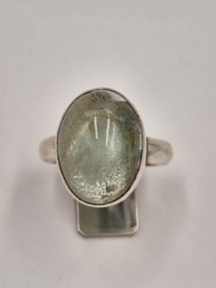 Großer Moosachat Herren Ring 925 Silber NK Meisterpunze