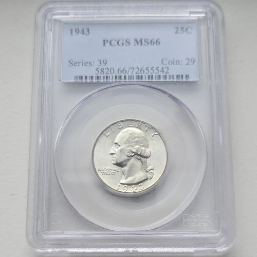 1943 Washington Quarter PCGS MS66 Philadelphia Silver 25C Business Strike KM#164