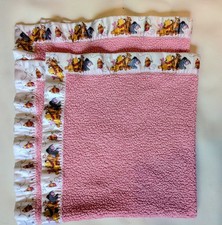 Vtg Disney Baby Winnie Pooh Pink Sherpa Fleece Blanket Satin Trim Border 34"x32"