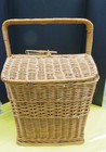 Large vintage picnic hamper double lid w/ handle 17" tall,  basket 12" X 12" exc — photo 1