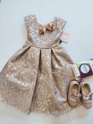 Sweet Kids gold/taupe special occasion cap sleeve dress, 3T, USA made, NWT