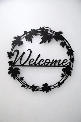 Welcome Wandgirlande schwarz mit Blättern, Eingangstürdekoration, Krone