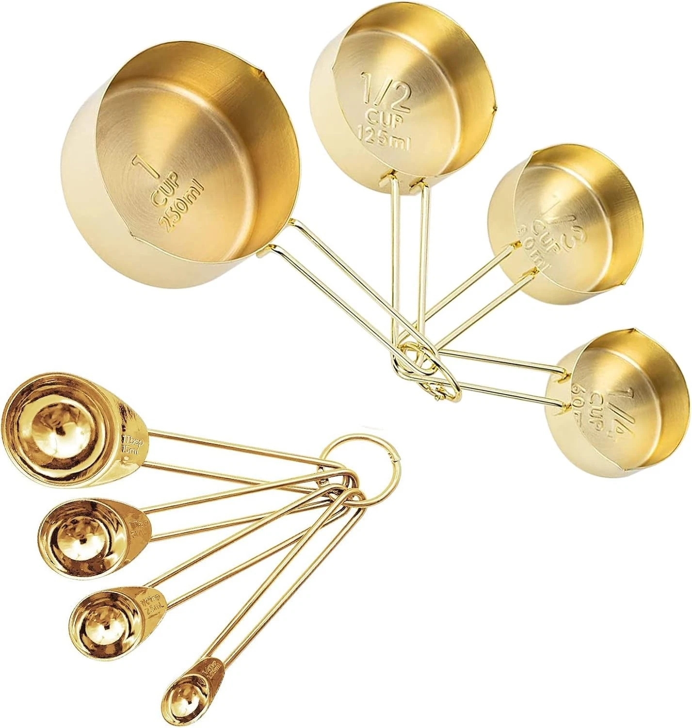 Gold Measuring Cups & Spoons Set 8 PCS Metal Measuring Cups & Stainless Steel