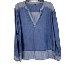 Michael Stars Women Blouse Size S Blue Chambra V Neck Long Sleeve