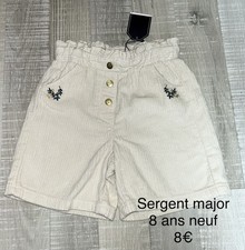 Sergent-major 8 Ans Fille : Short Velours Écru Hiver Neuf