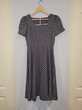 NEW 50s Square Neck A-line Polka Dot Rockabilly Swing Cocktail Dress Small Black