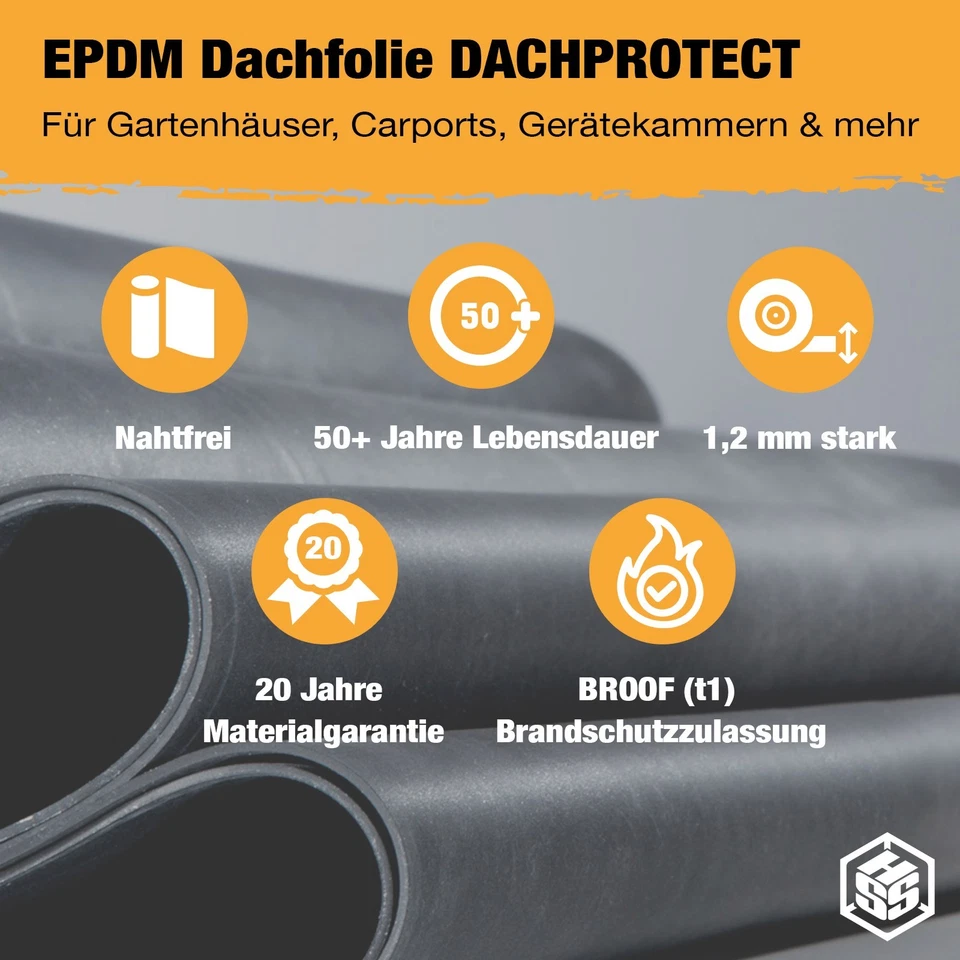 EPDM-Folie Dachfolie Abdichtung 1,20 mm Stärke, für Carport, Gartenhaus, Garage - Bild 2 von 4