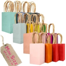 32 pcs mini paper gift bags with handles 6"x4.5"x2.5" small brown kraf