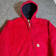 Carhartt J140 Red Duck Active Jacket Quilted Lined Hooded Work Coat Mens XL Reg