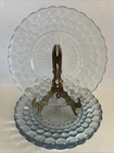 4 Vintage Anchor Hocking Blue Bubble 9 1/2” Glass Dinner Plates
