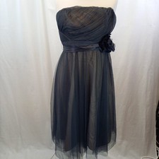 Monsoon Blue Silver Mesh Strapless Midi Prom Dress Flower Detail UK 14 VGC