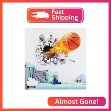 Supzone 3D Basketball Wall Sticker - Self-Adhesive Breakthrough Fireball Decor,