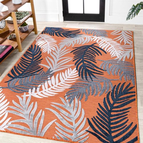 Montego Orange/Navy/Ivory 8 ft. x 10 ft. High-Low Tropical Palm Indoor/Outdoor - Picture 3 of 12