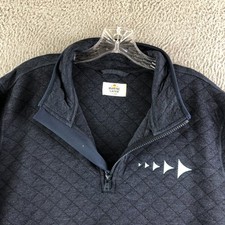 Marine Layer Corbet Quarter Zip Pullover Men XL Blue Quilted Sweatshirt Co. Logo