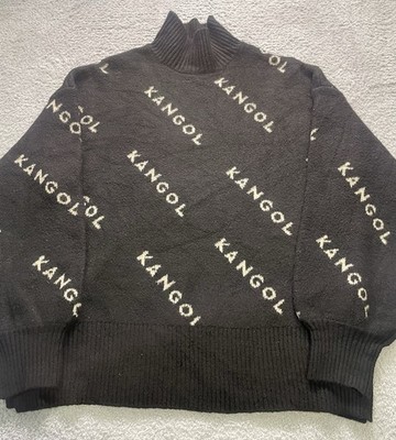 Kangol x H&M Small Mock Neck Sweater Black White Spellout Poly Acrylic Blend