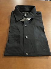 Alfani Mens Slim Fit Button Down Stretch Stretch Shirt Black, Med 15/15.5-32/33