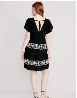 old navy black embroidered dress Waist-Defined Embroidered Mini Dress