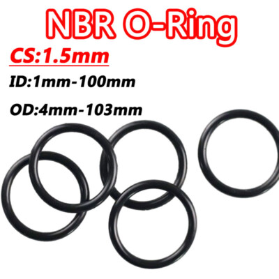 1.5mm Cross Section Nitrile Rubber O-Ring Black Oil Sealing Gasket ID 1mm -100mm