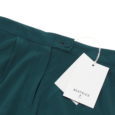 Beatrice B NWT Wide Leg Dress Pants Size 36 US 2 in Solid Teal Blue Silk Blend