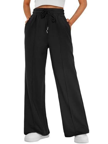 Womens Wide Leg Sweatpants High Waisted Baggy Pants Drawstring X-Large Black