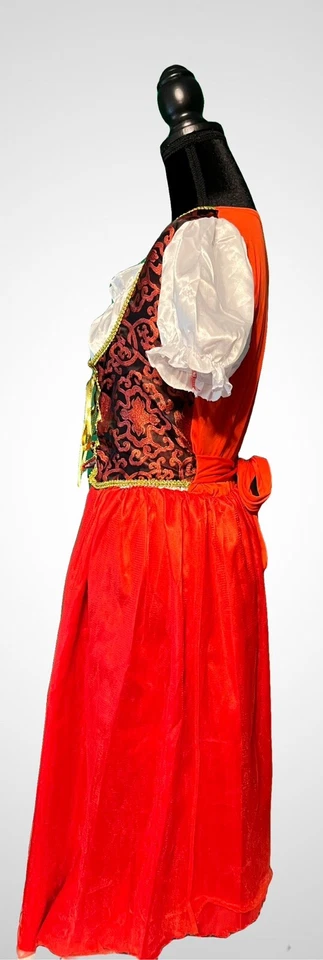 Vestido y capa rojo y dorado para niña, grande, medieval, gótico, salón, Foto 2 de 4