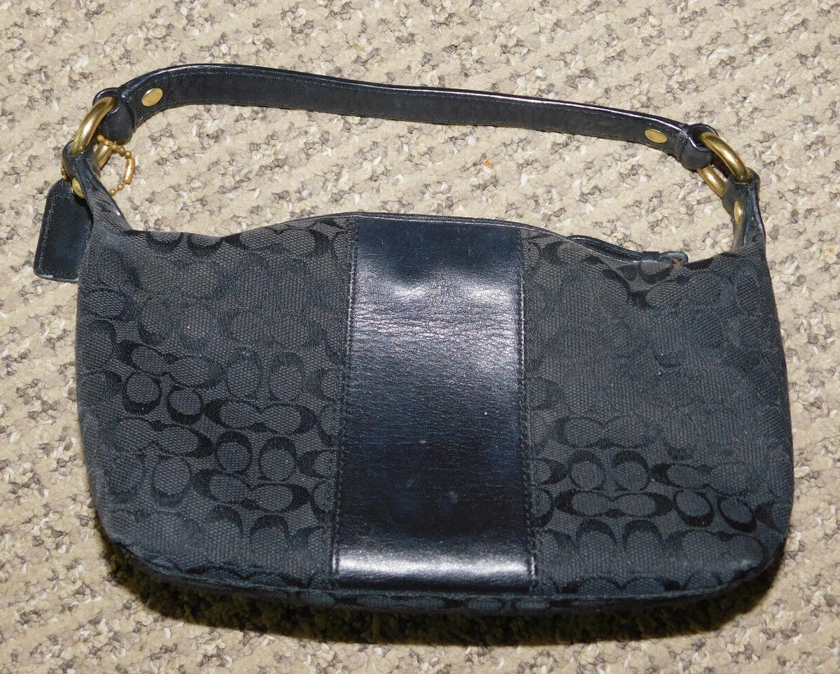 Coach Mini Hobo Purse Bag Tote Black Signature C Fabric Leather