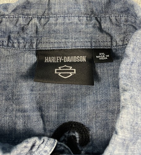 Harley Davidson Shirt Short Sleeve Motorcycle Mens 2XL Blue Garage Workwear Logo - Picture 4 of 11