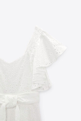 New ZARA WOMAN'S V-NECK MIDI DRESS WITH CUTWORK EMBROIDERY WHITE SZ S  7686/992 | eBay