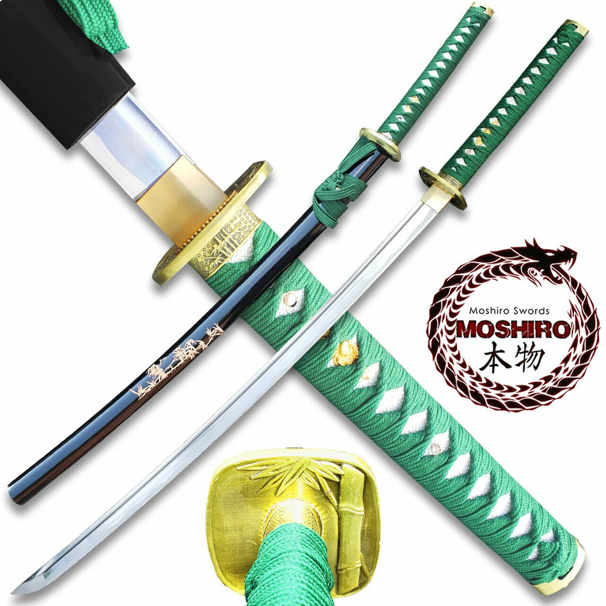 MOSHIRO 1045 Steel Handmade Katana With Bamboo Engraved on Black