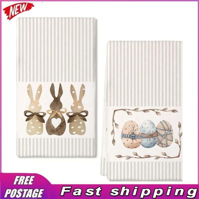 2Pcs Easter Bunny Dish Towels Quick-Drying Rabbit Egg Pattern Dishcloth (White)