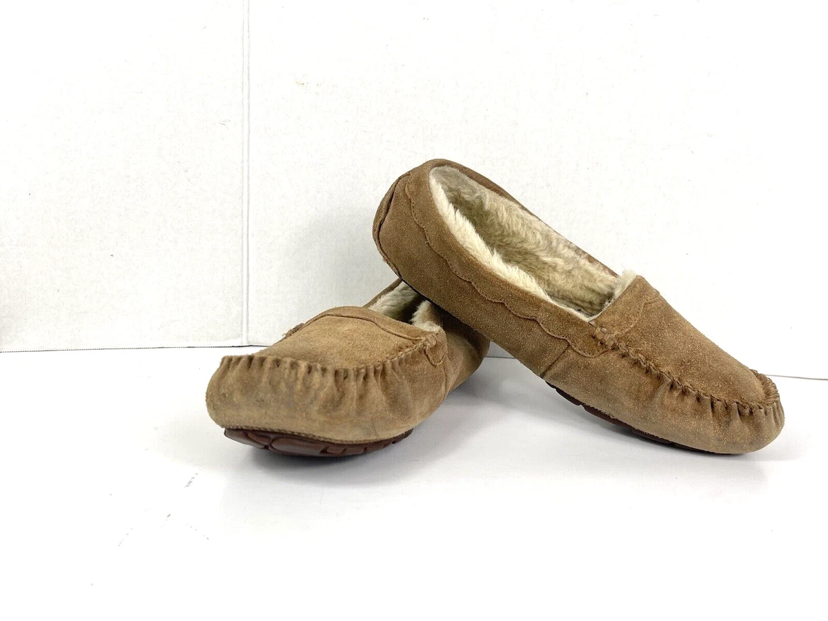 UGG Australia Scalloped Women Shoes Brown 10M Suede Wool Slippers Moccasins