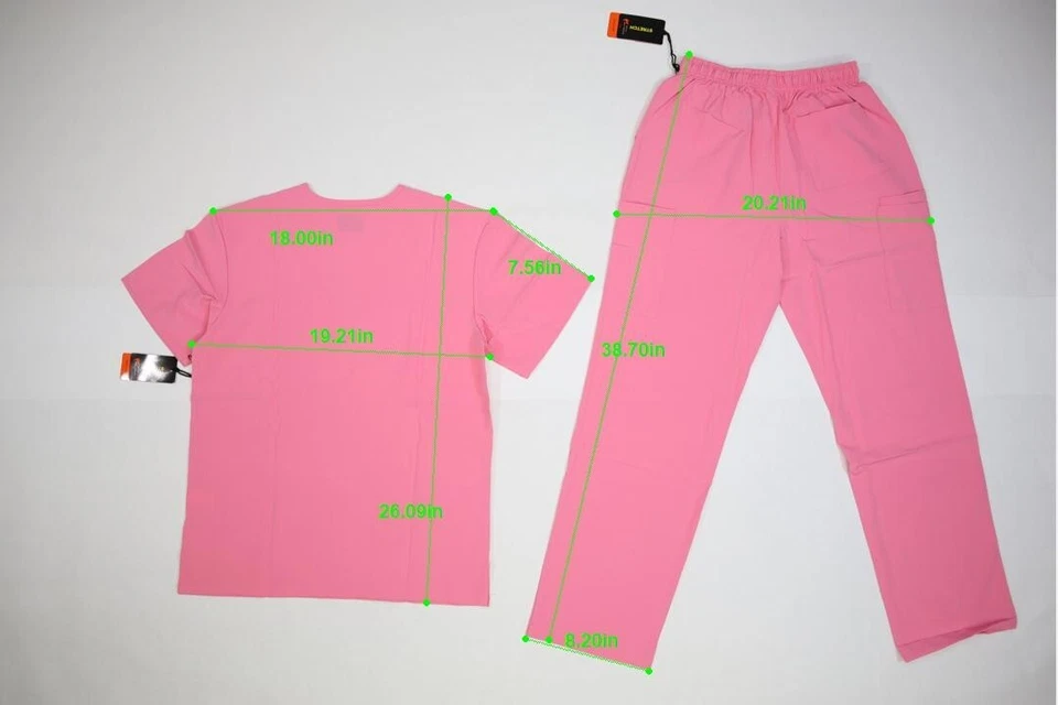 Beverly Hills Uniforms Unisex Pink V-Neck Straight Leg Top Bottom Scrub Set M - Image 2 of 4