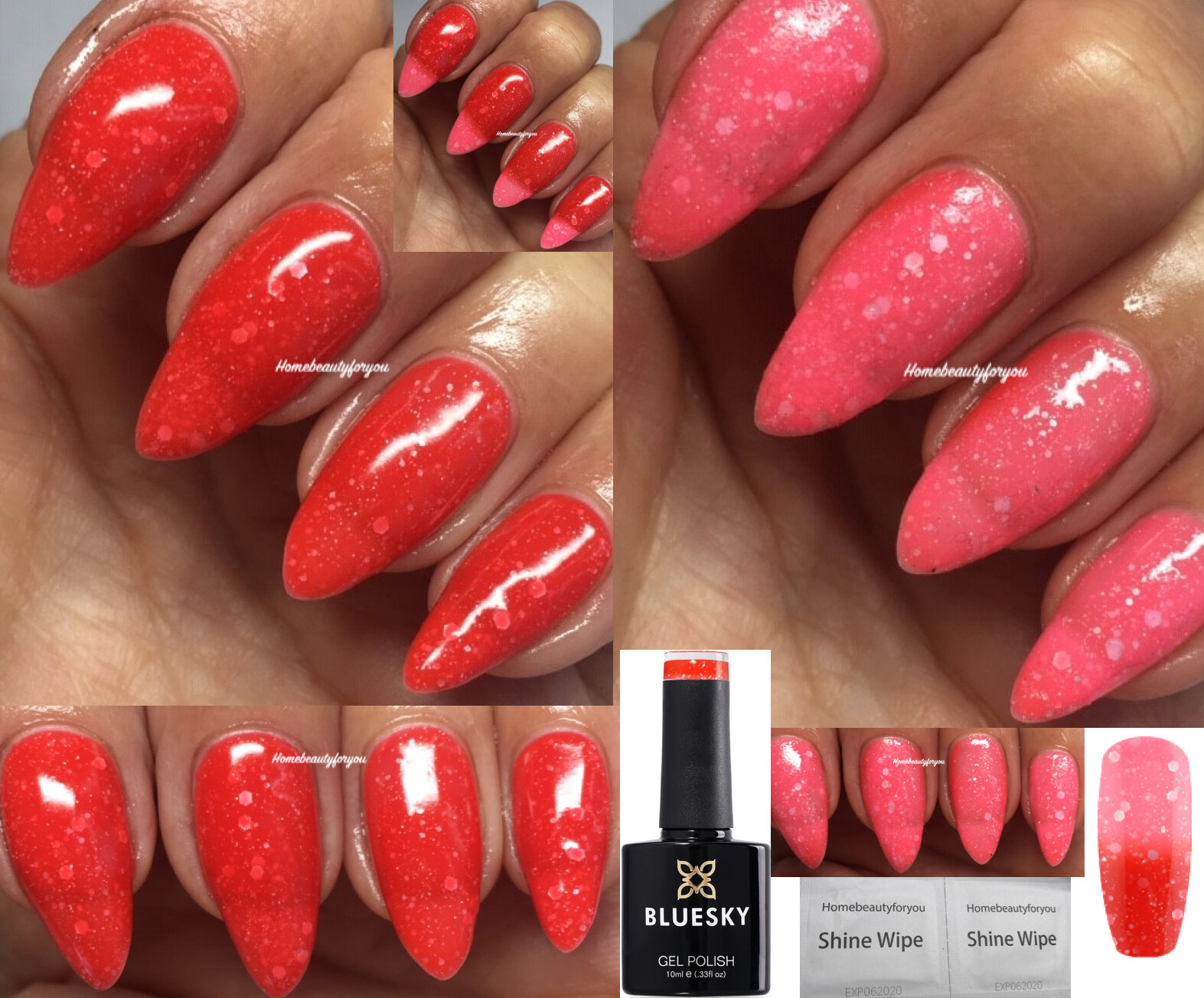BLUESKY GEL NAIL POLISH ORANGE PEACH GLITTER COLOR CHANGE TC30 UV LED SOAK OFF